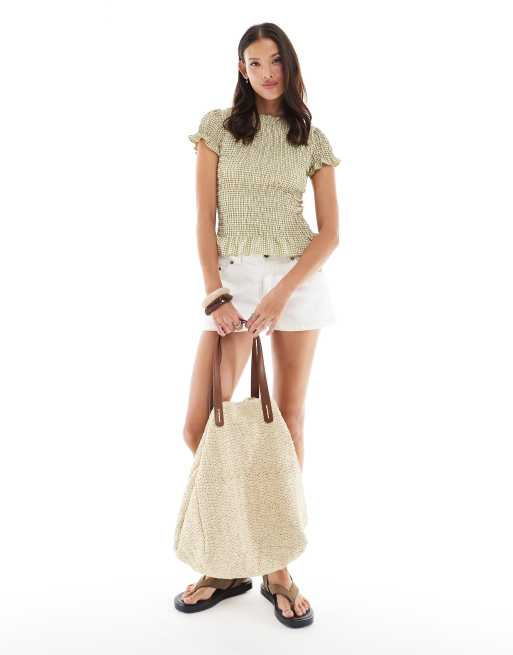 Daisy Street gingham shirred top in green