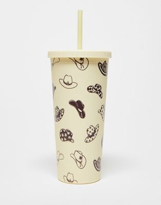 Daisy Street cowboy print re-usable drinking cup and straw in brown - ASOS Price Checker