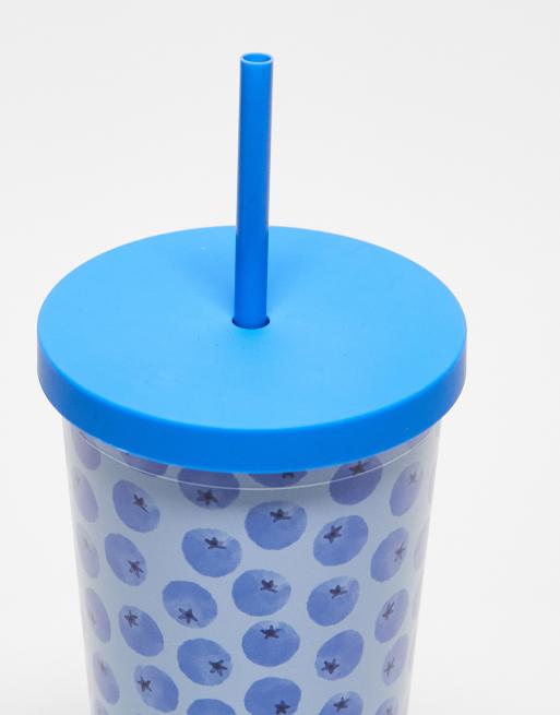 Daisy Street - Gobelet et paille réutilisables à motif myrtille - Bleu, 3 de 3