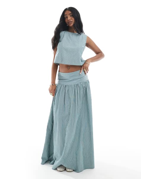 Daisy Street - Gonna lunga blu a righe con vita scesa in coordinato - view 1