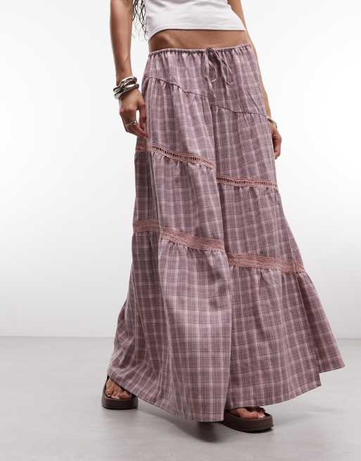 Daisy Street - Gonna midi allacciata in vita rosa a quadri, 3 di 5