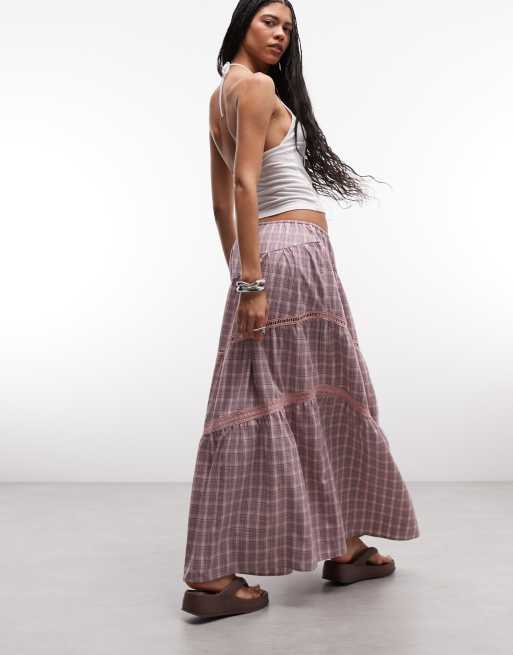 Daisy Street - Gonna midi allacciata in vita rosa a quadri, 4 di 5