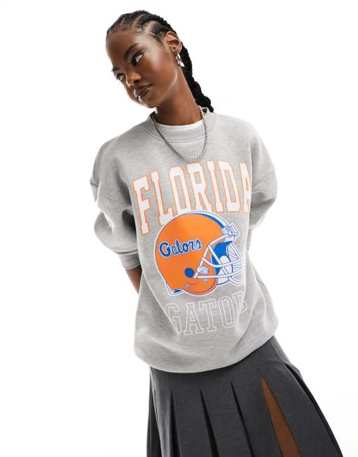 Daisy Street – Gråmelerad sweatshirt i oversize med Floderia-tryck i vintagestil