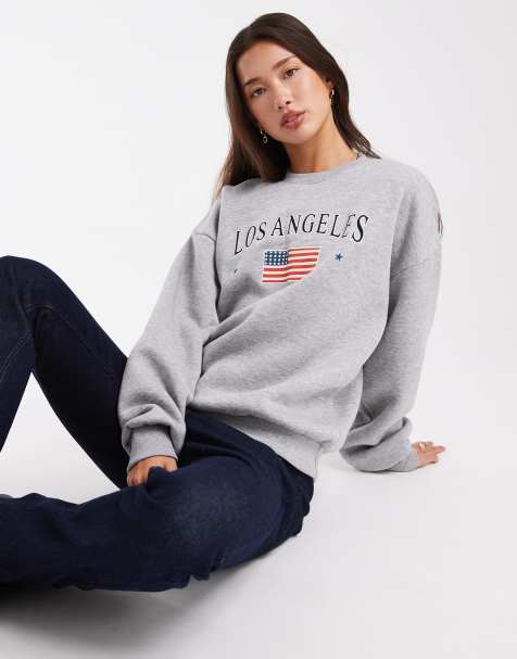 Daisy Street – Gråmelerad sweatshirt med långa ärmar och LA-tryck - view 1
