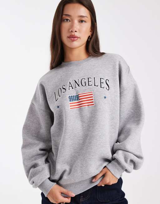 Daisy Street – Gråmelerad sweatshirt med långa ärmar och LA-tryck, 2 av 4