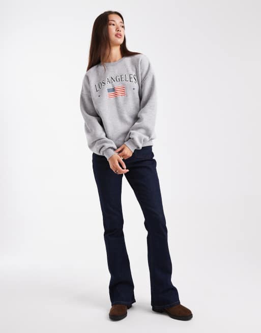 Daisy Street – Gråmelerad sweatshirt med långa ärmar och LA-tryck, 3 av 4