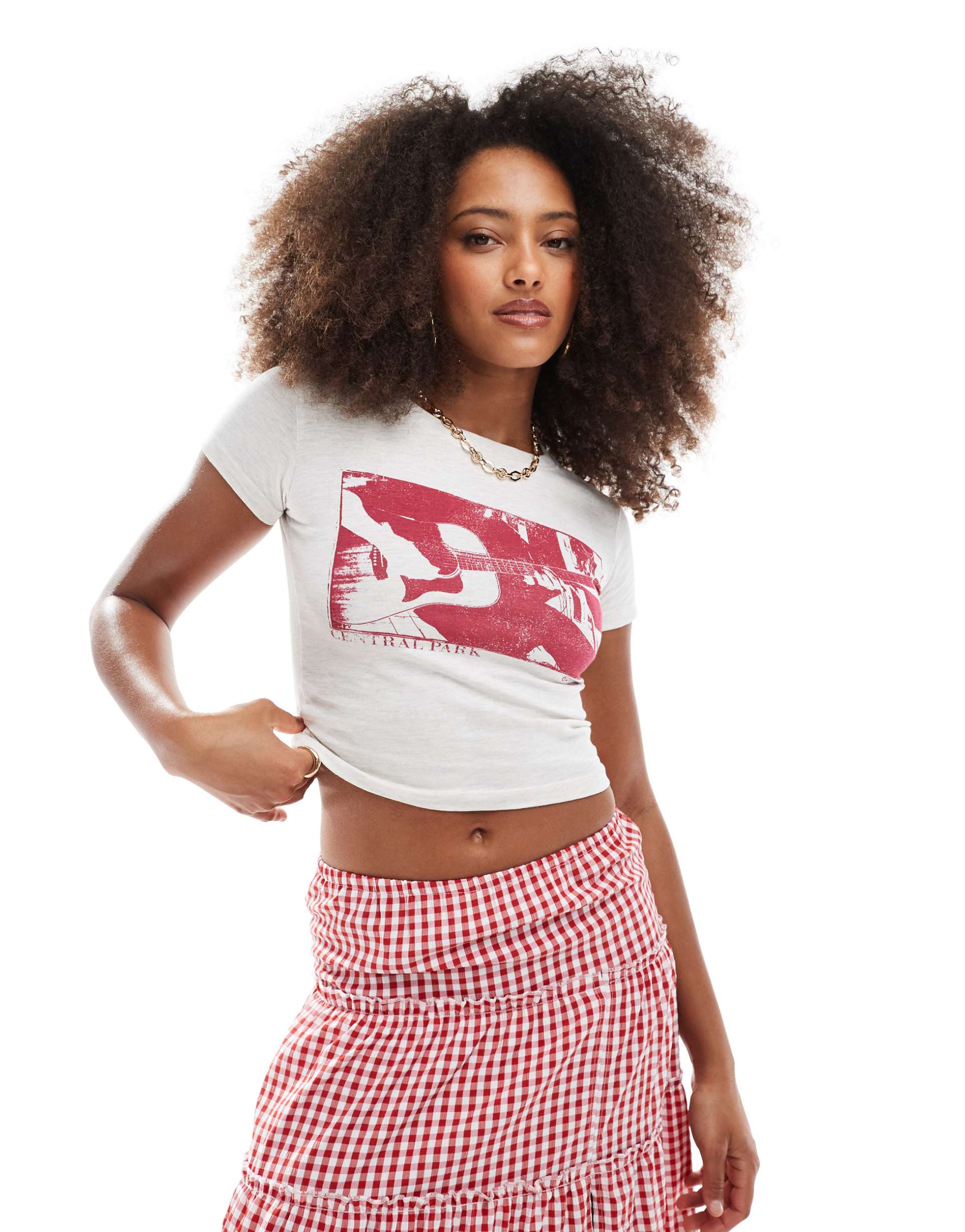 daisy street graphic fitted baby tee in white