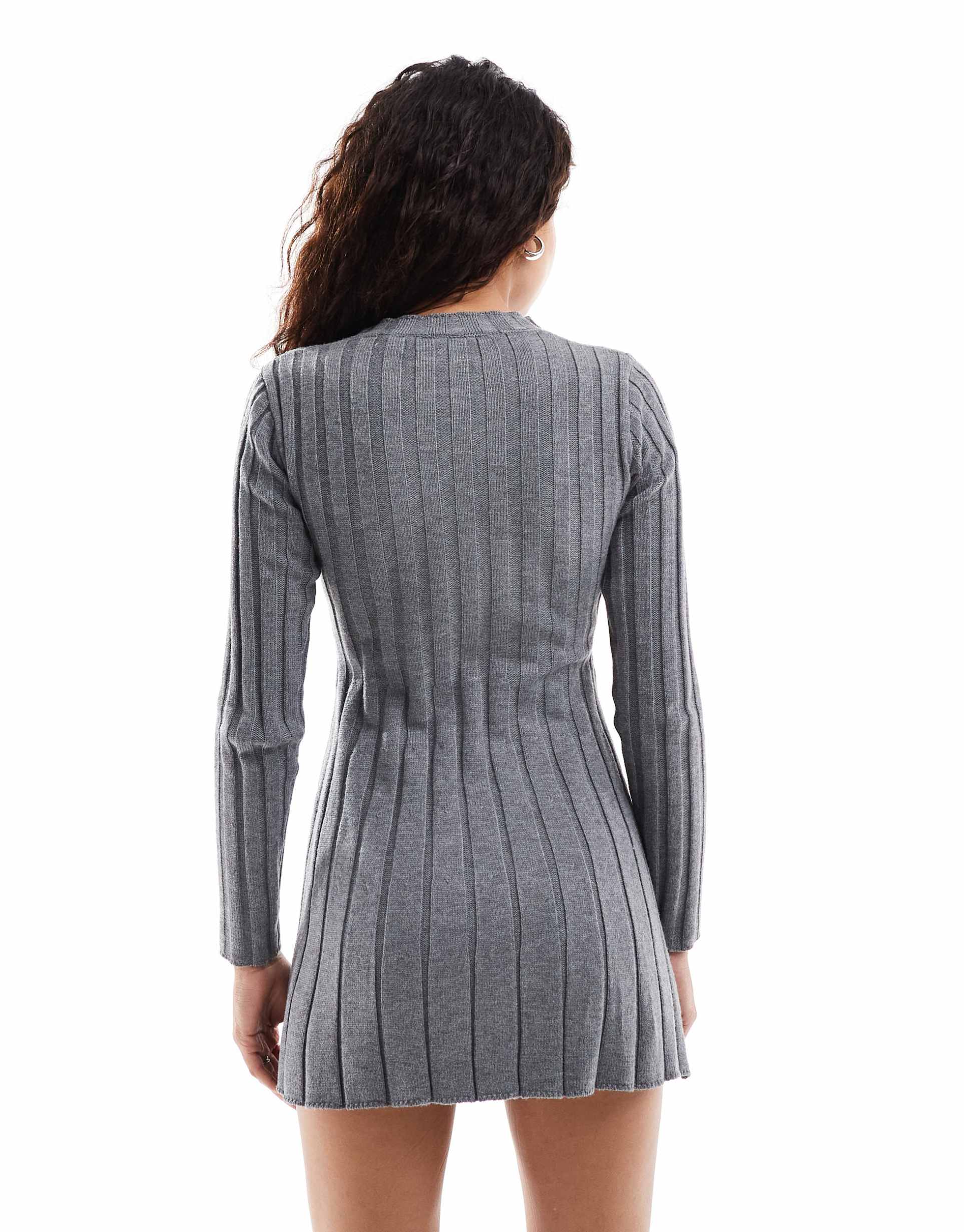 daisy street gray wide rib knit fitted sweater dress with side slit