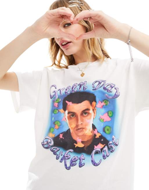 Daisy Street Green Day retro graphic t-shirt in white