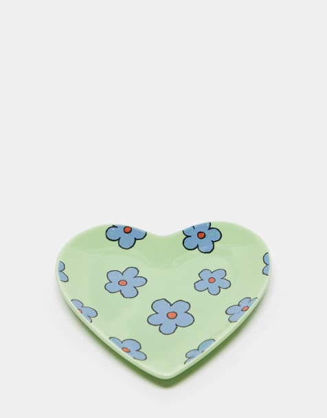 Daisy Street – Grönt, hjärtformat fat med blå blommor - view 1
