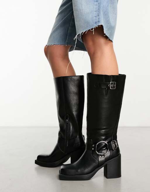 Daisy Street harness knee boots in black