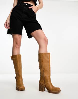 Daisy Street harness knee boots in tan - ASOS Price Checker