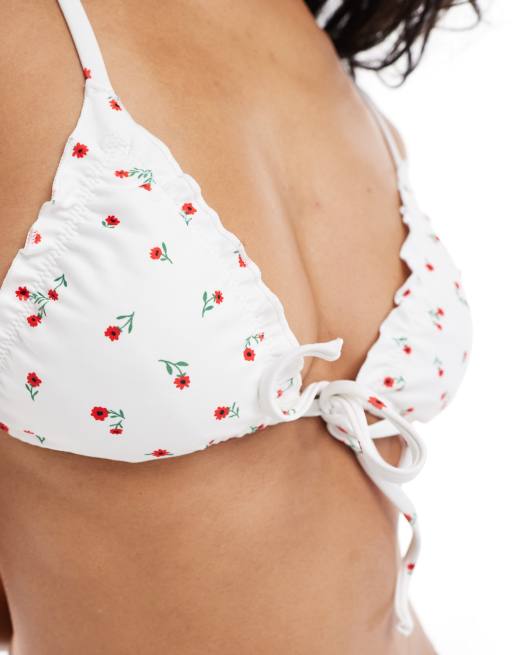 Daisy Street - Haut de bikini noué devant à volants et imprimé fleuri - Blanc, 2 de 4