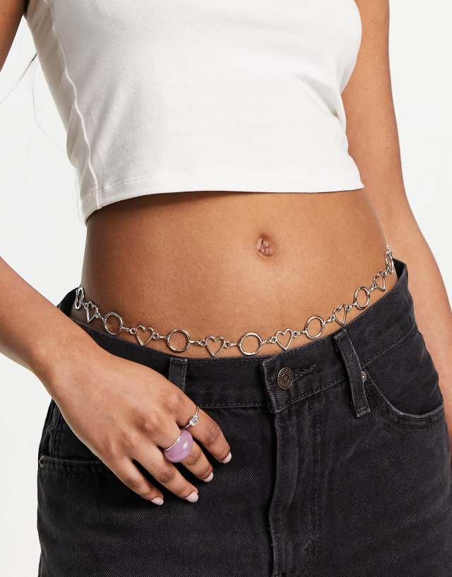 Daisy Street heart belly chain in silver