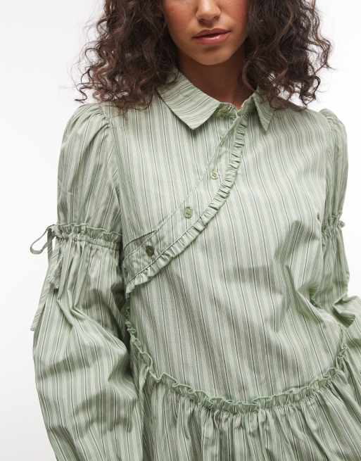 Daisy Street – Hemdkleid in Grün gestreift mit asymmetrischer Knopfleiste, 2 von 4