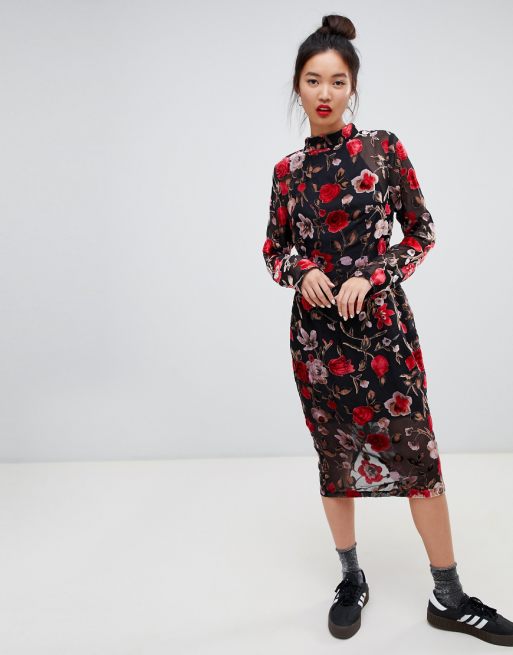 Image result for Daisy Street high neck floral midi dress in velvet