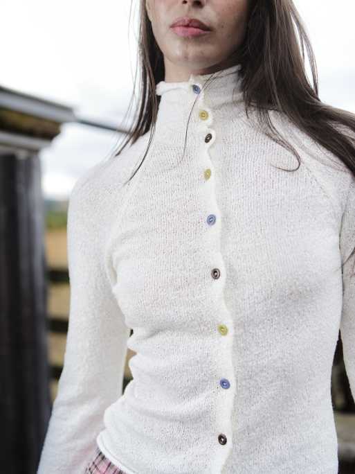 Daisy Street high neck multi colour button down cardigan In cream, 3 of 4