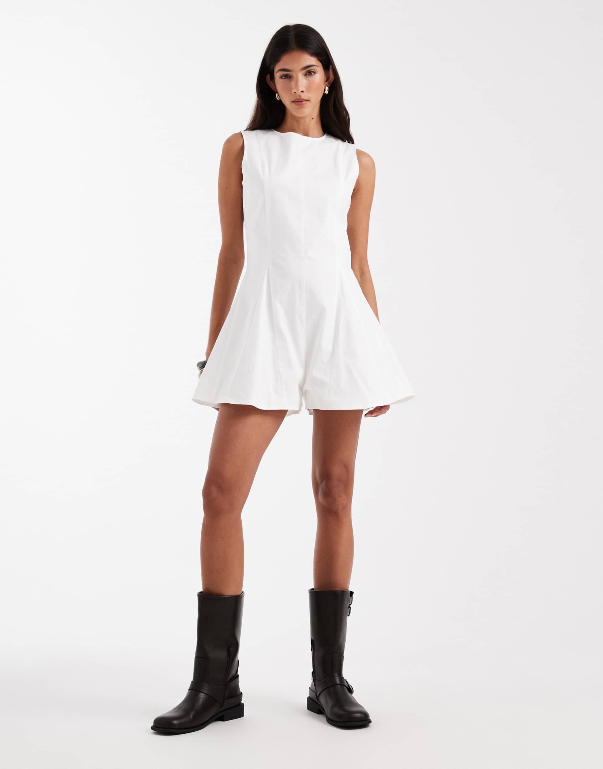 daisy street high neck poplin romper in white