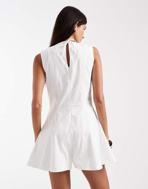 Daisy Street high neck poplin romper in white, 4 of 4