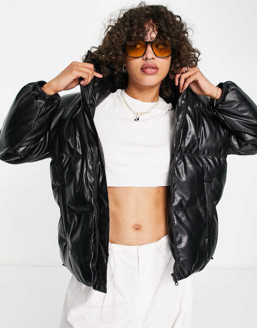 Sixth June oversized cropped hooded puffer jacket in black