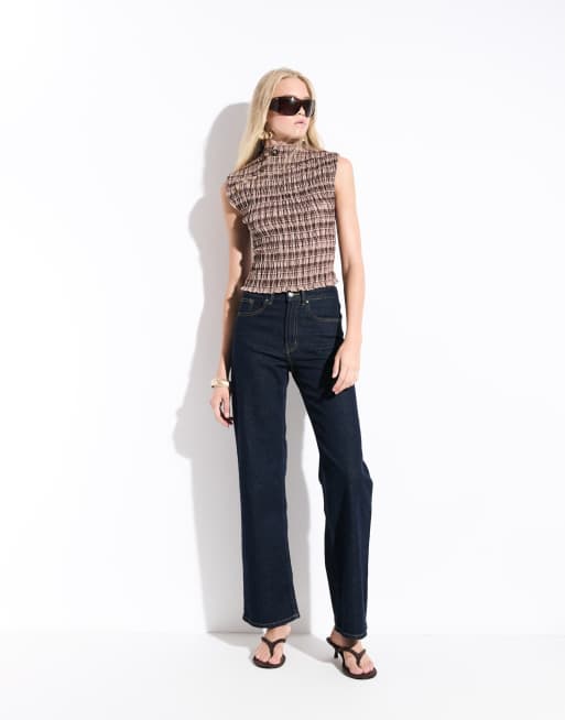 Daisy Street high neck shoulder button shirred top in multi check, 2 of 7