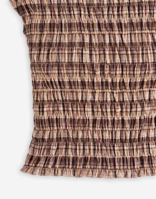 Daisy Street high neck shoulder button shirred top in multi check, 7 of 7