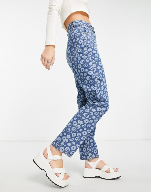 Daisy Street high rise mom jeans in retro print