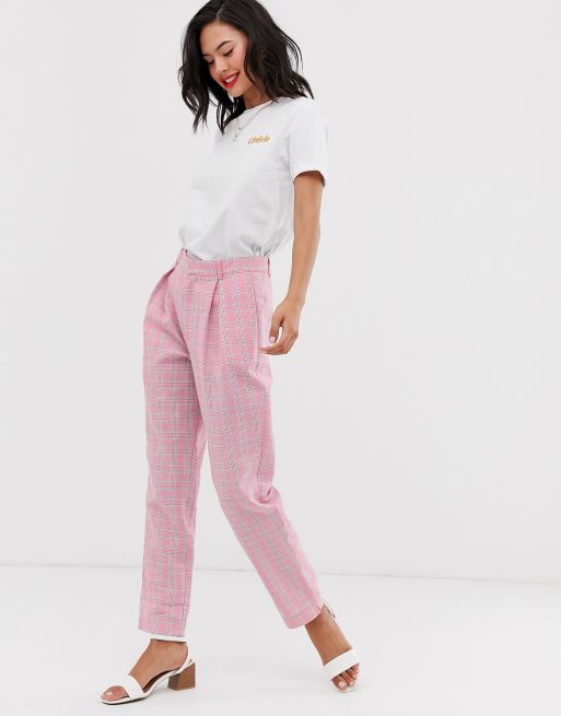 High waist tapered pants in check