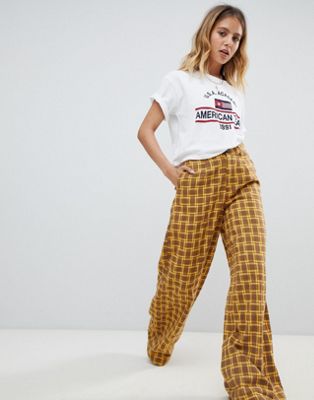 Daisy Street high waist wide leg pants in retro check two-piece