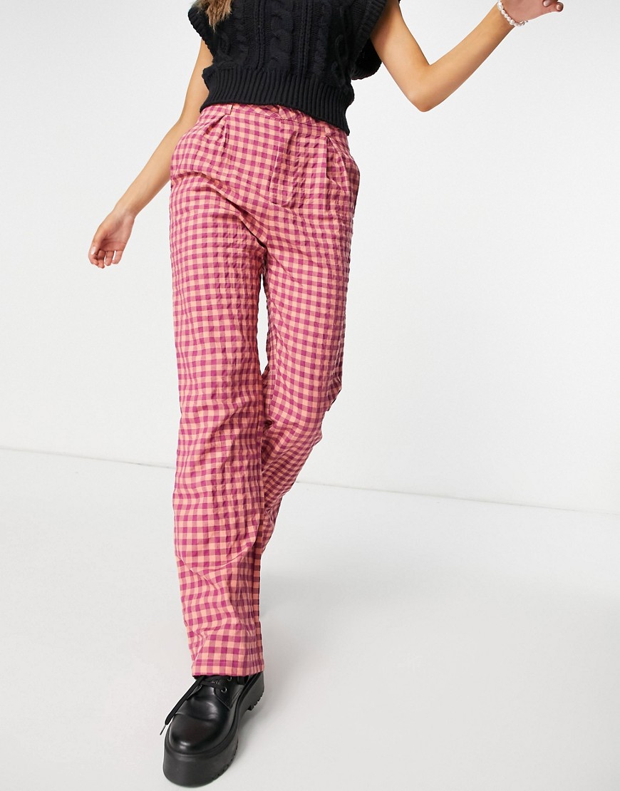 Daisy Street high waist wide leg pants in vintage check-Red