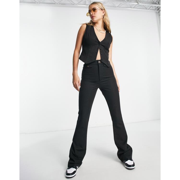 Black striped 2024 flare pants