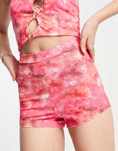 Daisy Street high waisted hot pant shorts in pink print co-ord