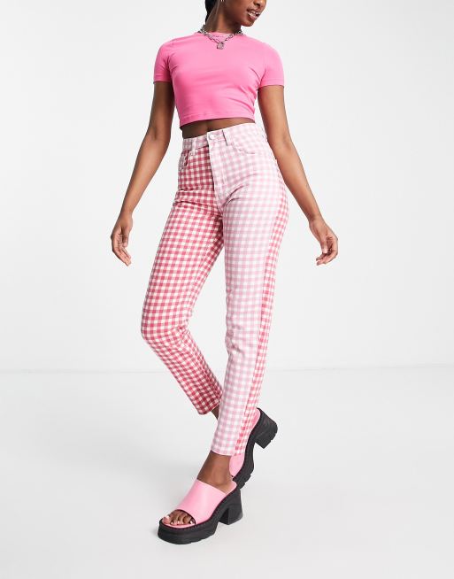 Pink jeggings with checkered print - Pink