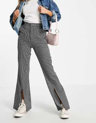 Daisy Street High Waisted Split Hem Flare Pants In Ginghammulti ModeSens