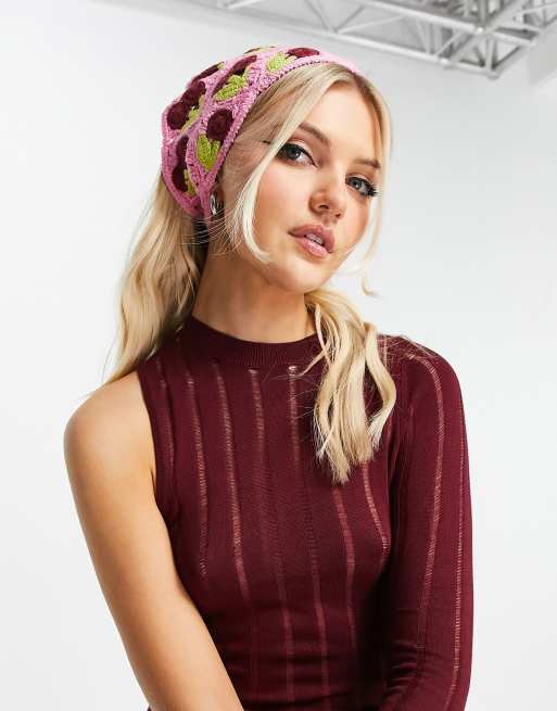 Daisy Street - Hæklet bandana med kirsebærprint