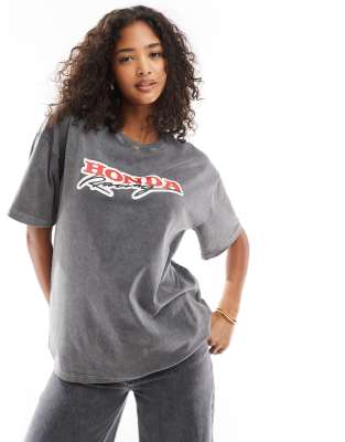 Daisy Street honda racing t-shirt in washed grey