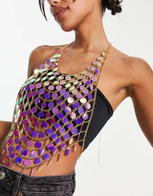 Daisy Street - Imbracatura per il corpo da festival color oro con paillettes a specchio