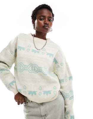 intarsia fairisle knit crew neck sweater-Multi