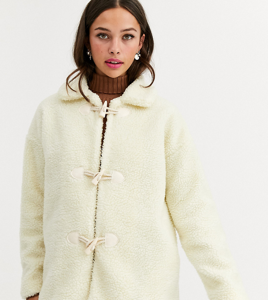 Daisy Street jacket with toggles in teddy fleece-White