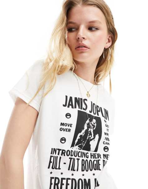 Daisy Street Janis Joplin graphic shrunken fit t-shirt in white - view 1