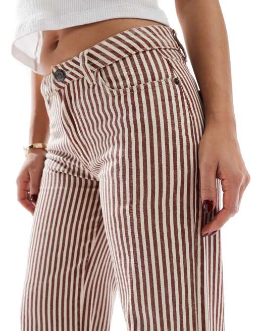 Daisy Street - Jean baggy d'ensemble taille basse à rayures - Rouge et écru, 3 de 5
