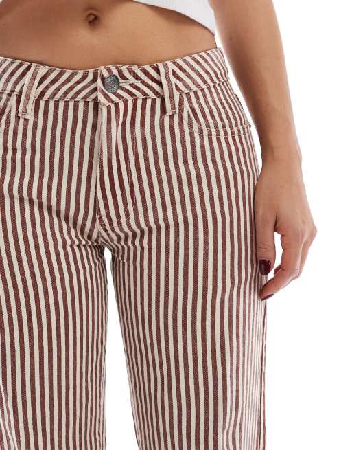 Daisy Street - Jean baggy d'ensemble taille basse à rayures - Rouge et écru, 5 de 5
