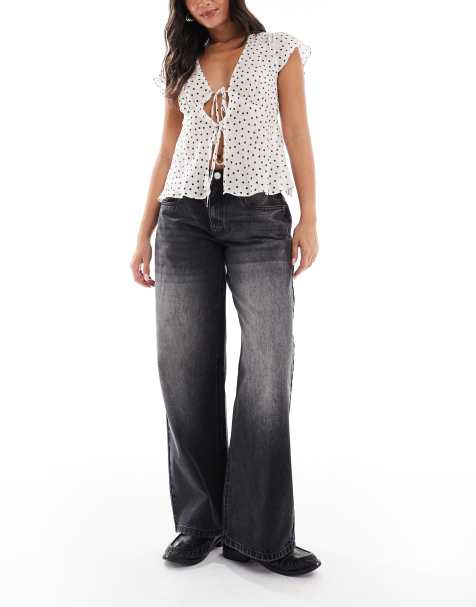 Daisy Street - Jeans met lage taille en baggy pasvorm in zwart - view 1