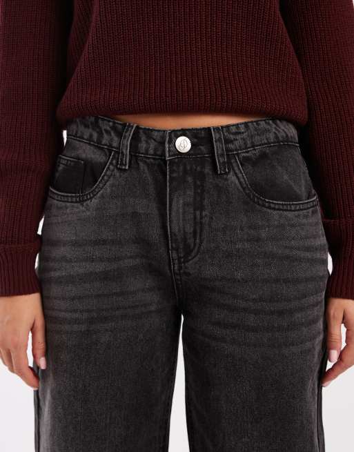Daisy Street - Jeans met ruimvallende pasvorm van zwart denim , 4 van 5