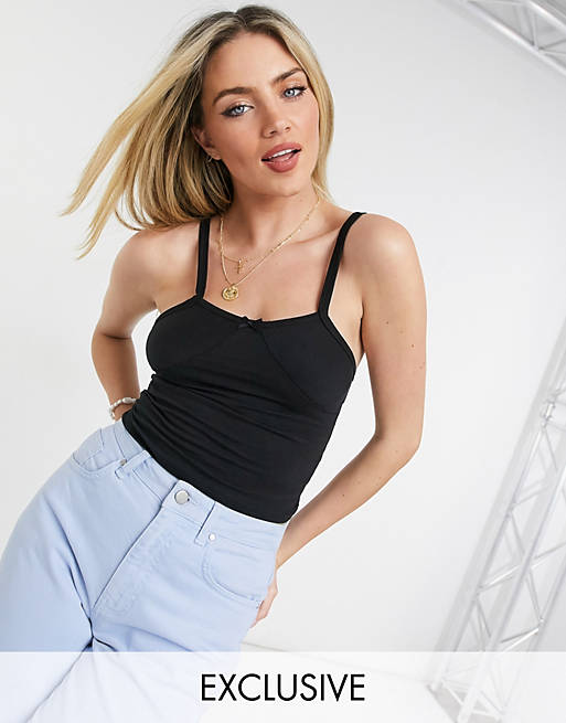 Daisy Street jersey cami crop top with ruched bust & bow detail