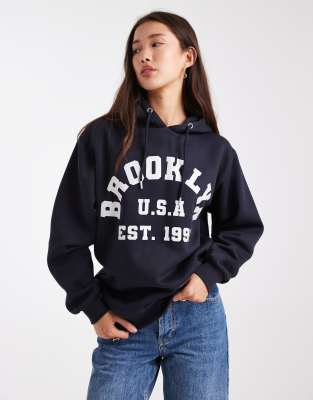 Daisy Street Jersey Hoodie In Blue
