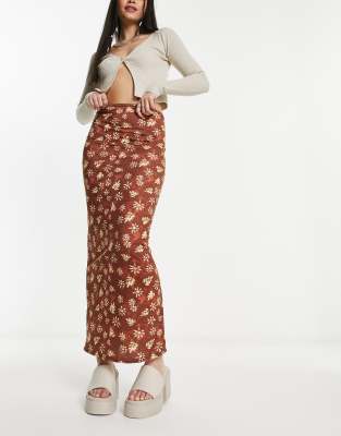 Daisy Street jersey maxi skirt in brown tie dye floral