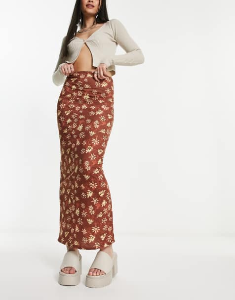 Daisy Street jersey maxi skirt in brown tie dye floral - view 1