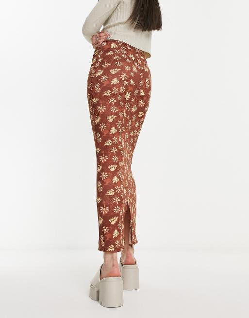 Daisy Street jersey maxi skirt in brown tie dye floral, 2 of 4