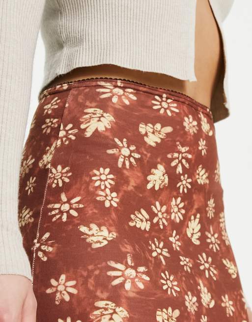 Daisy Street jersey maxi skirt in brown tie dye floral, 3 of 4